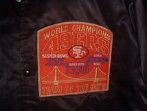 稀少　SF49ers　アメフト　ワールドチャンピオン80’S　FORTY NINERS ロゴ刺入りスタジャン　Chalk Line USA物　Lサイズ、黒　　レトロ_画像3