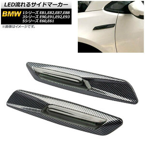 LED流れるサイドマーカー BMW 3シリーズ E90,E91,E92,E93 2005年04月～2014年02月 ブラックカーボン スモークレンズ