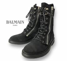 BALMAIN Paris RANGERS 1C144L バルマン レンジャー ブーツ ダブルジップ スエード レースアップ ブラック イタリア製 40 正規品_画像1