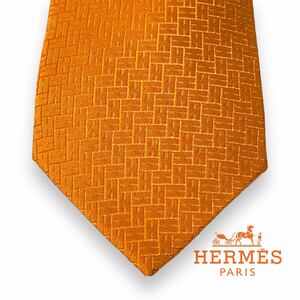 HERMES エルメス H織りシルクタイ H柄 総柄 シルク100% ネクタイ ジャカード フランス製 エルメスオレンジ 正規品