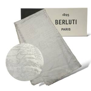 Berluti Paris ベルルッティ カリグラフィー スクリット 総柄 シルク混 ショール ストール スカーフ イタリア製 正規品