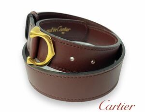 Cartier Vintage カルティエ マストライン ヴィンテージ レザー ベルト ゴールド金具 Cバックル ボルドー 71-79 正規品