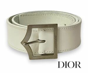 DIOR HOMME D Buckle Belt ディオールオム ベルト シルバー Dバックル レザー ホワイト 80 レザーベルト イタリア製 正規品