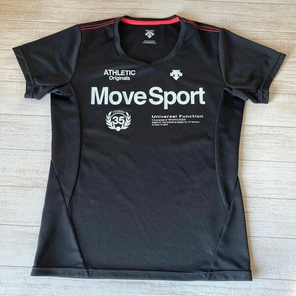 半袖TシャツDescenteレディースL卓球バレーバドミントンテニスユニフォーム MOVE SPORT ムーブスポーツ　ブラック