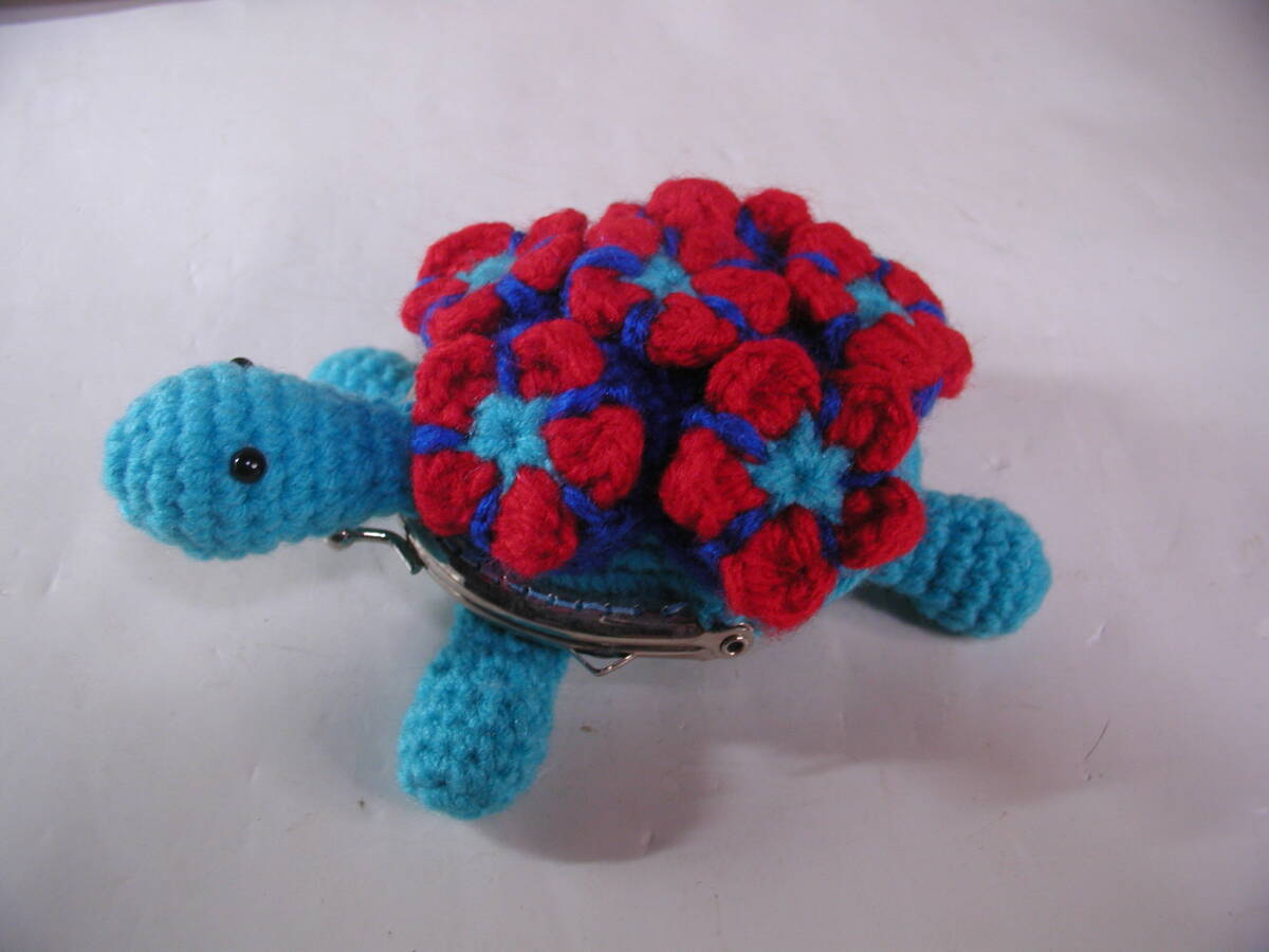 Handmade ▲ Amigurumi ▲ Turtle wallet Gamakuchi ▲ Light blue turtle, toy, game, stuffed toy, Amigurumi