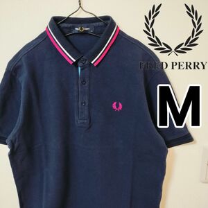 FRED PERRY ネイビー 半袖 ポロシャツ フレッドペリー メンズM 半袖ポロシャツ ゴルフウェア スポーツウェア