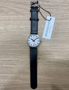  new goods unused for tag attaching operation goods [MONDAINE Mondaine ] white face men's wristwatch quartz 