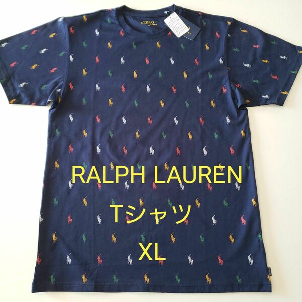 【新品タグ付き】RALPH LAURENラルフローレンTシャツXLポロマークモノグラムネイビー