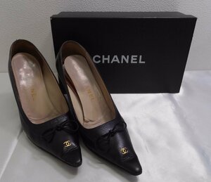 キングラム[25] 【送料無料】CHANEL シャネル クラシック パンプス サイズ:36 1/2 ブラック 箱付★020＠K972