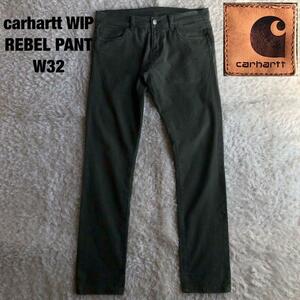 古着 希少 Carhartt WIP カーハート ダック ストレッチパンツ w32 カーキ ワークパンツ 細身 レザーロゴパッチ