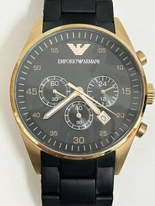 64835 稼働品 エンポリオアルマーニ AR-5905 EMPORIO ARMANI クロノグラフ デイト クォーツ 黒文字盤 メンズ腕時計 箱・コマ付