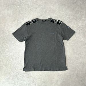 BURBERRY BLACK LABEL バーバリー ブラックレーベル ノバチェック ホースロゴ 刺繍 プリント 半袖Tシャツ カットソー グレー メンズ M