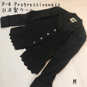 美品★P-4 Progressiveness ウール 立体プリーツジャケット 薄手 春夏ジャケット M 日本製 おしゃれ 
