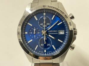 良品 SEIKO セイコー セレクション SBTR023/8T67-00C0 スピリット クロノグラフ デイト 青文字盤 ブルー クオーツ 腕時計【8294】