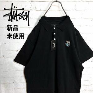 新品未使用タグ付き!!海外限定!! STUSSY 刺繍ロゴ ブラック Lサイズ ポロシャツ 半袖 ワンポイント ストューシー