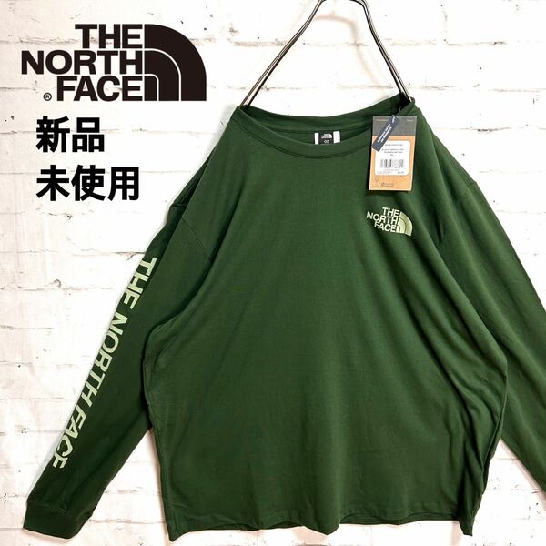 新品未使用!! 海外限定 希少 ノースフェイス グリーン ビッグサイズ アームロゴ ロンT XXL THE NORTH FACE