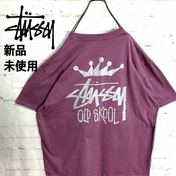 新品未使用!!超希少 STUSSY ライトパープルバックプリント ビッグクラウン ビッグプリント ビッグTシャツ XXLサイズ