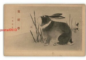 Art hand Auction XyX2372●新年贺卡艺术图片明信片兔子*损坏[明信片], 古董, 收藏, 杂货, 图片明信片