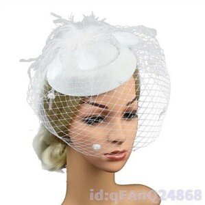 Ai2589: カクテル帽 トーク帽 ベール付き トークハット フォーマル ウェディングヘッドドレス 髪飾り 冠婚葬祭 ミニハットエレガント 女性