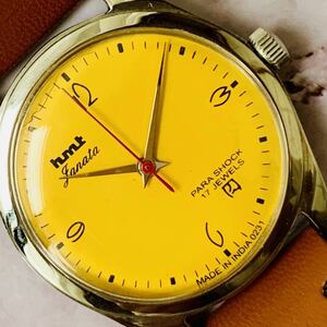 HMT* free shipping * overhaul settled * men's wristwatch * hand winding * machine * antique * Vintage * yellow *70s