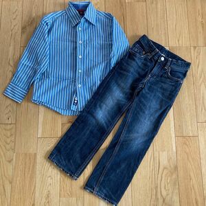 GAP　長袖 シャツ デニムパンツ　デニム　ズボン　ボーダーシャツ　コットンシャツ　ジーンズ　ギャップ　キッズ　120