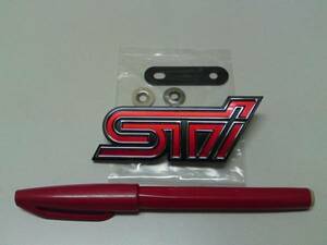 即決 スバル純正 [STi] フロントグリルエンブレム 赤色 新品