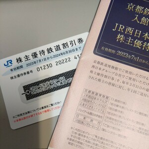 JR西日本　株主優待鉄道割引券、京都鉄道博物館入館割引券、グループ株主優待割引券　2024.6.30