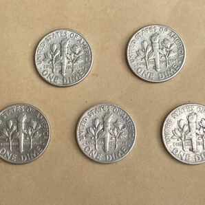 1円スタート アメリカ銀貨 10セント ルーズベルト 1963年 1964年 5枚セットの画像2