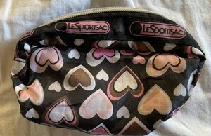 LeSportsac レスポートサック　ポーチ　ハート　黒　桃色　中古品