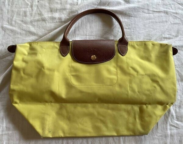 Longchamp ロンシャン◆ナイロン カーフ レザー 本革　バック　イエロー　黄色