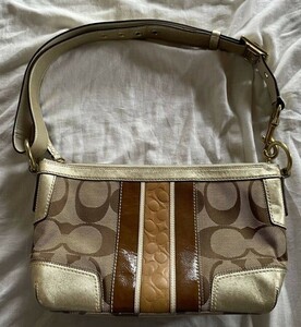 COACH コーチ 　ハンドバッグ　ゴールド　切り替え　レザー　 ゴールド部分注意