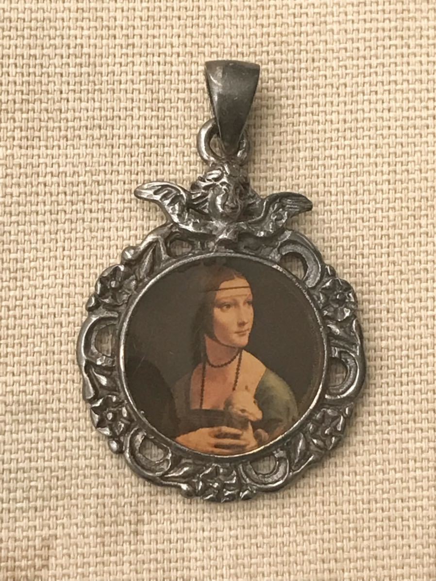 抱银貂的女士文艺复兴时期意大利莱昂纳多·达·芬奇绘画银 925 银吊坠项链顶头, 金属工艺品, 银制的, 配件