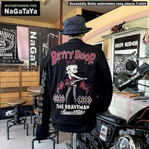 THE BRAVEMAN×BETTY BOOP ブレイブマン ベティブープコラボ ロカビリーベティー刺繍 長袖Tシャツ ブラック Lサイズ 天竺生地 BBB-2401_画像2