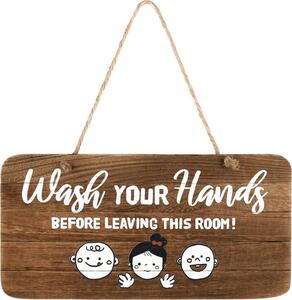 木製サイン「Wash Your Hands」ファームハウス風デコ15x30cm
