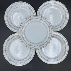 G1122 Noritake 2875 オールドノリタケ プレート 5枚 直径23㎝ 洋食器 アンティーク 金彩 小花　金彩　数回使用程度