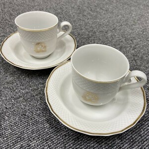 G0513　HOLLOHAZA ホロハーザ カップ＆ソーサー 2客 ハンガリー 金彩 洋食器　茶器　 中古