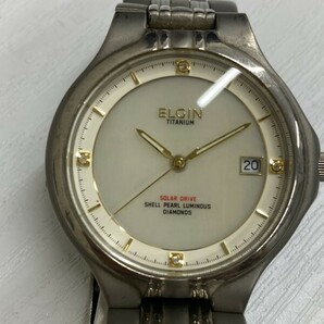 G0620 不動 ELGIN エルジン ソーラー腕時計 チタニウム ＦＫ-1066-Ｃ シェル文字盤 中古 SHELL PEARL パール ダイヤの画像1