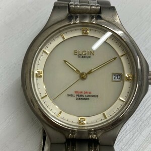 G0620 不動　ELGIN エルジン ソーラー腕時計 チタニウム　ＦＫ-1066-Ｃ シェル文字盤　中古　SHELL PEARL パール ダイヤ