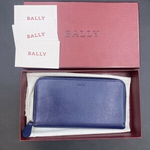 G0117I61 BALLY バリー レザー 二つ折り 長財布 ウォレット 小銭入れ 札入れ レディース メンズ　ネイビー　紺　未使用ヨゴレあり