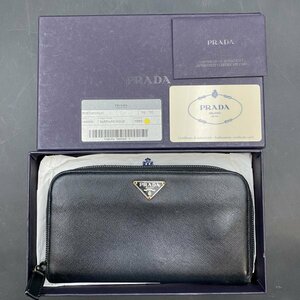 G0326R79 プラダ PRADA サフィアーノ トライアングル 財布 NERO ブラック 長財布　ラウンドファスナー　ギャランティカード有