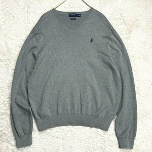  present tag XL size US size POLO RALPH LAUREN Ralph Lauren V neck cotton knitted sweater PIMA COTTON moss green 