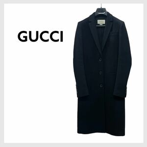 高級 GUCCI グッチ ロゴボタン ウール レーヨン混 シングルブレスト チェスターコート レディース 455739