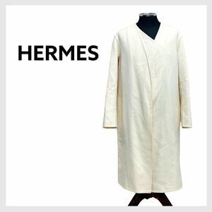  high class HERMES Hermes cashmere 100% double faced no color coat lady's 