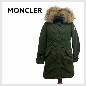 MONCLER モンクレール EVANTHIA エヴァンシア 袖ワッペン コットン ラクーンファー フード付き ダウンコート モッズコート 49833-25-57900