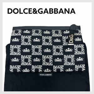 保存袋付き DOLCE&GABBANA ドルチェ＆ガッバーナ ロゴ 総柄 ナイロン レザー クラッチバッグ ポーチ