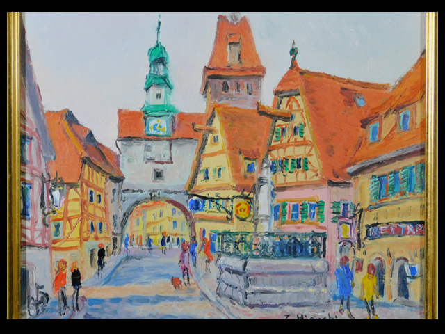Zenzo Higuchi Rothenburg (Romantic streetscape in Germany) Oil painting F3 size Canvas 1994 Framed with stickers Master Hanjiro Sakamoto s24020407, Painting, Oil painting, Nature, Landscape painting