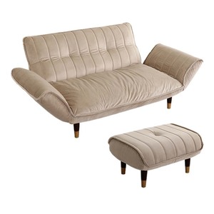  adult lovely interior velour couch sofa 2 seater .+ ottoman set [Chammy - tea mi--]SH-07-OKBA2P-S-BEBK beige & black 