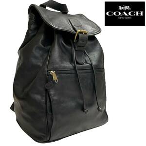 1円〜《極上品》COACH レザーバックパック リュック 本革 グラブタンレザー ブラック 黒 大容量 メンズ 0519 アメリカ製