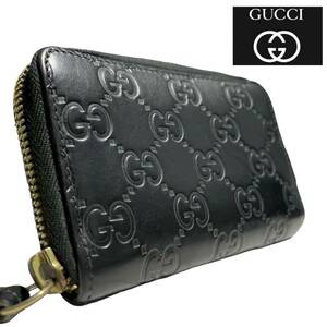 1円～《極上品》GUCCI グッチ コインケース コンパクトウォレット シマレザー GG柄 ブラック 黒 447939 メンズ レディース