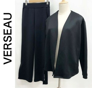 VERSEAU ヴェルソー セットアップ パンツ スーツ ジャケット 裏地なし パンツ ストレッチ ウエストゴム サイドスリット ブラック F/36